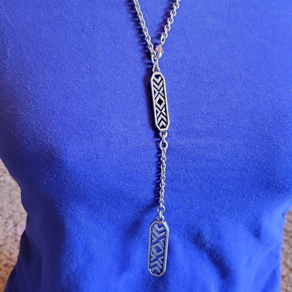 20" Silver Tone Open Rectangle Pendant Necklace